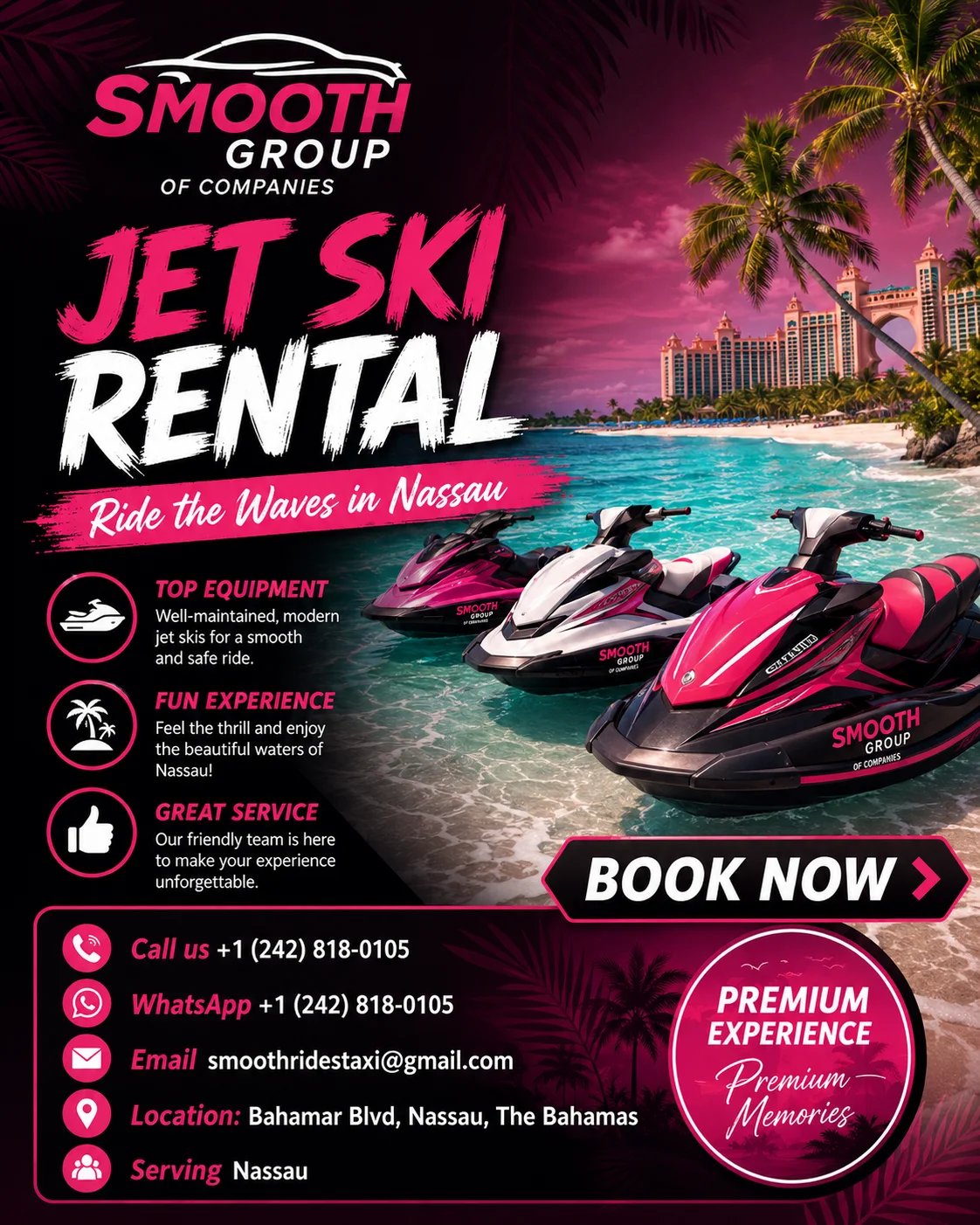 Smooth Group Jet Ski Rental promotional flyer